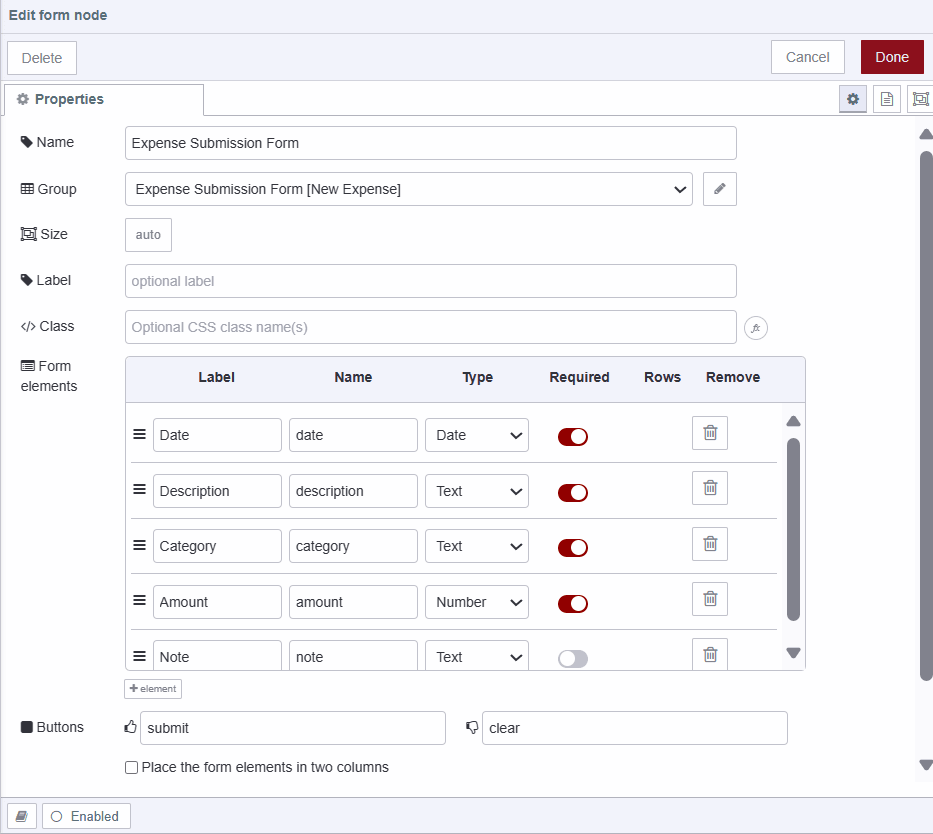 Screenshot displaying Expense submission ui-form's configuration "Screenshot displaying Expense submission ui-form's configuration"