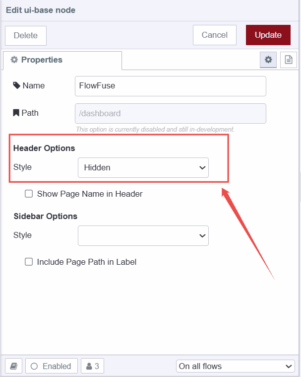 Screenshot showing the header style options in the dashboard settings "Screenshot showing the header style options in the dashboard settings"
