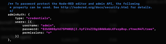 The settings file with the relevant section uncommented and the password set The settings file with the relevant section uncommented and the password set